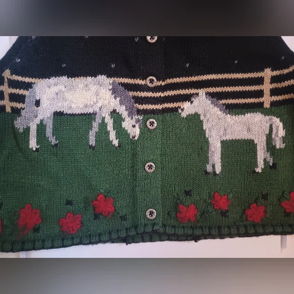 Vintage Hartstrings Girls Horse Needlepoint Sweater Vest Button Equestrian - Picture 3 of 10